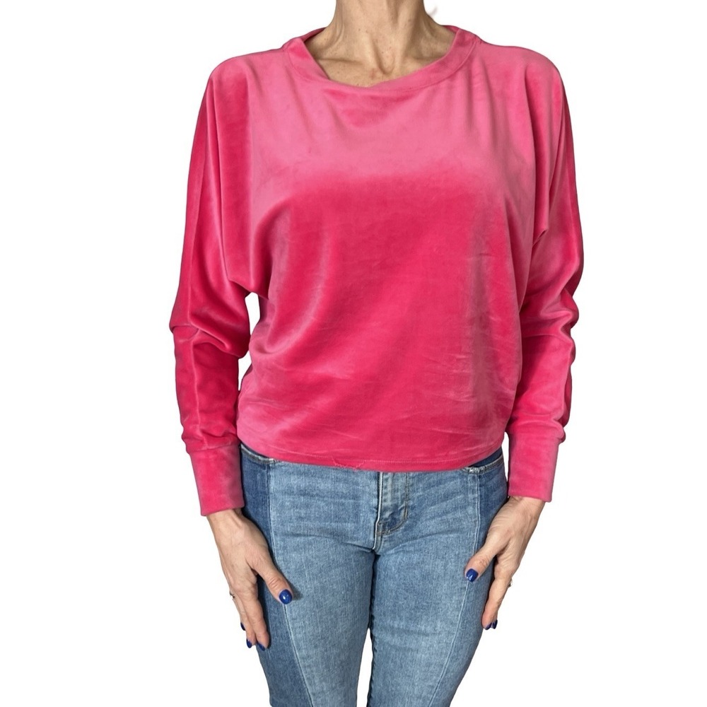 Women's Juicy Couture Velour Hot Pink Jumper Sweater Sweatshirt Crew Neck XS